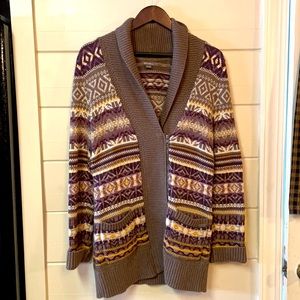 Eddie Bauer Cotton Fair Isle Long Line Zip Cardigan Size S.